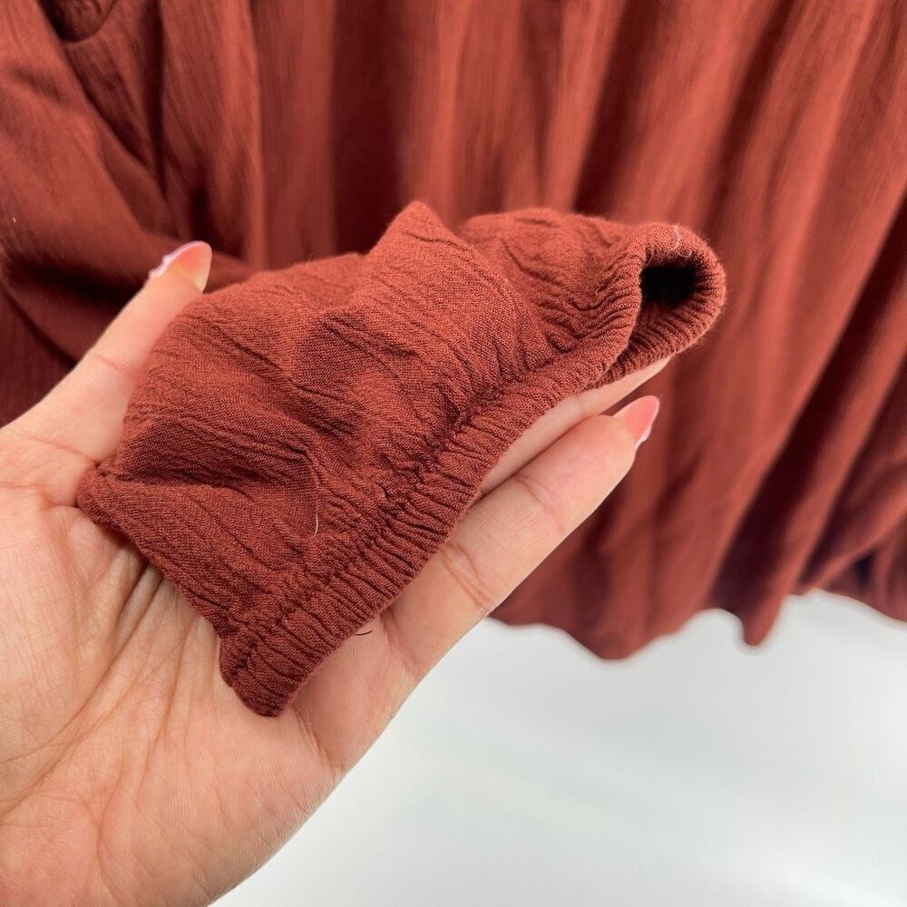 Sonoma Women’s 4X Brown V-Neck Smocked Gauze Babydoll Boho Peasant Top - Picture 6 of 12